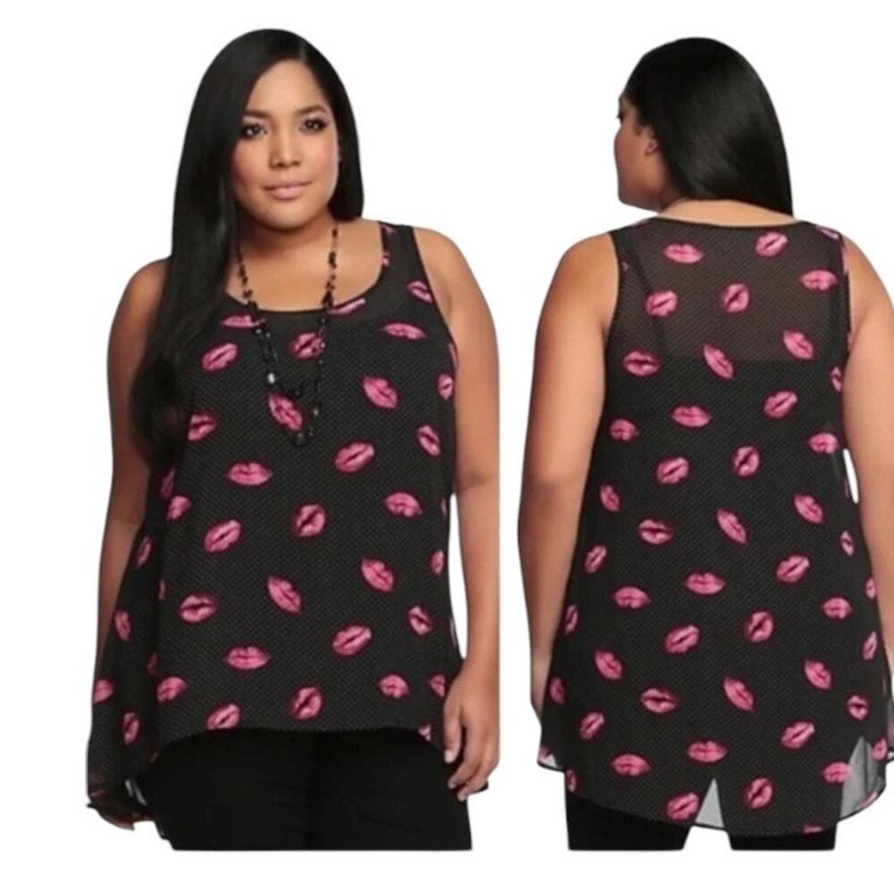 Torrid Hi/Low Sheer Tank Top Lips‎ Print Size XL